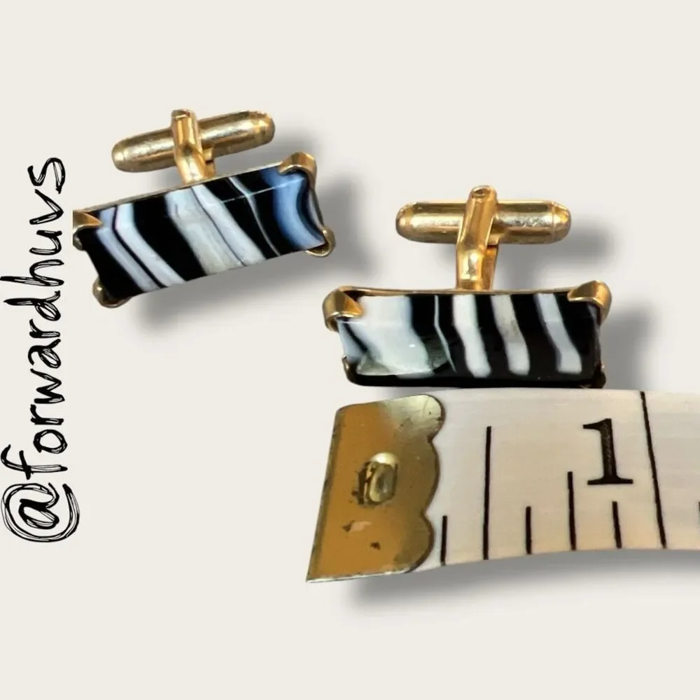 Gold Tone Cufflinks – 3/4” Black and White Stripes